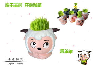 陶瓷工藝品 喜羊羊草娃娃 新奇diy青草栽植 陶瓷草頭娃娃 擺飾品價格 廠家 圖片